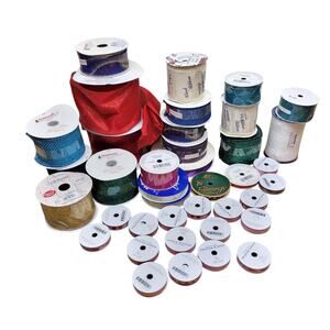39 Spool Large Lot Mixed Craft Ribbon Wired Edge Glitter Hearts XOXO Valentine